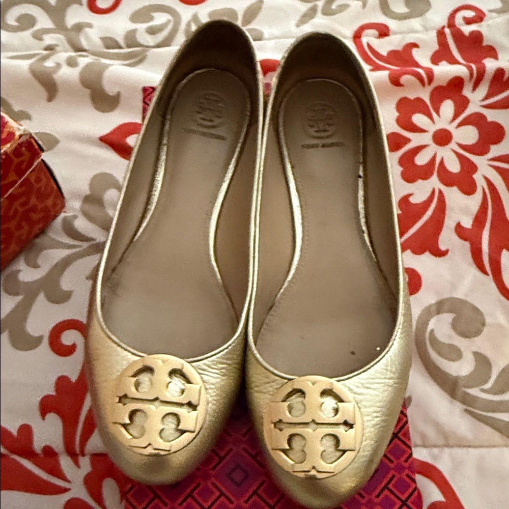 Tory Burch Gold Claire Ballet Flats